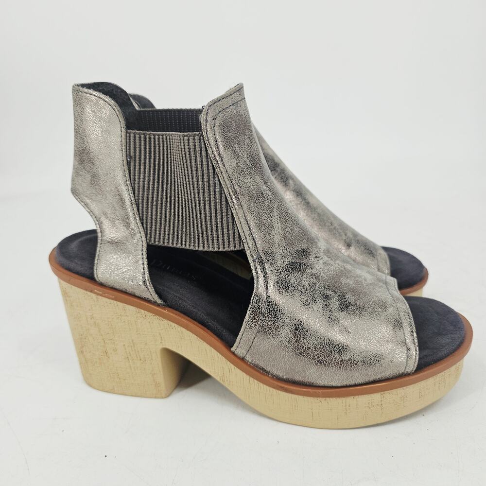 Pierre Dumas metallic silver open-toe platform sandal booties elastic ankle 9